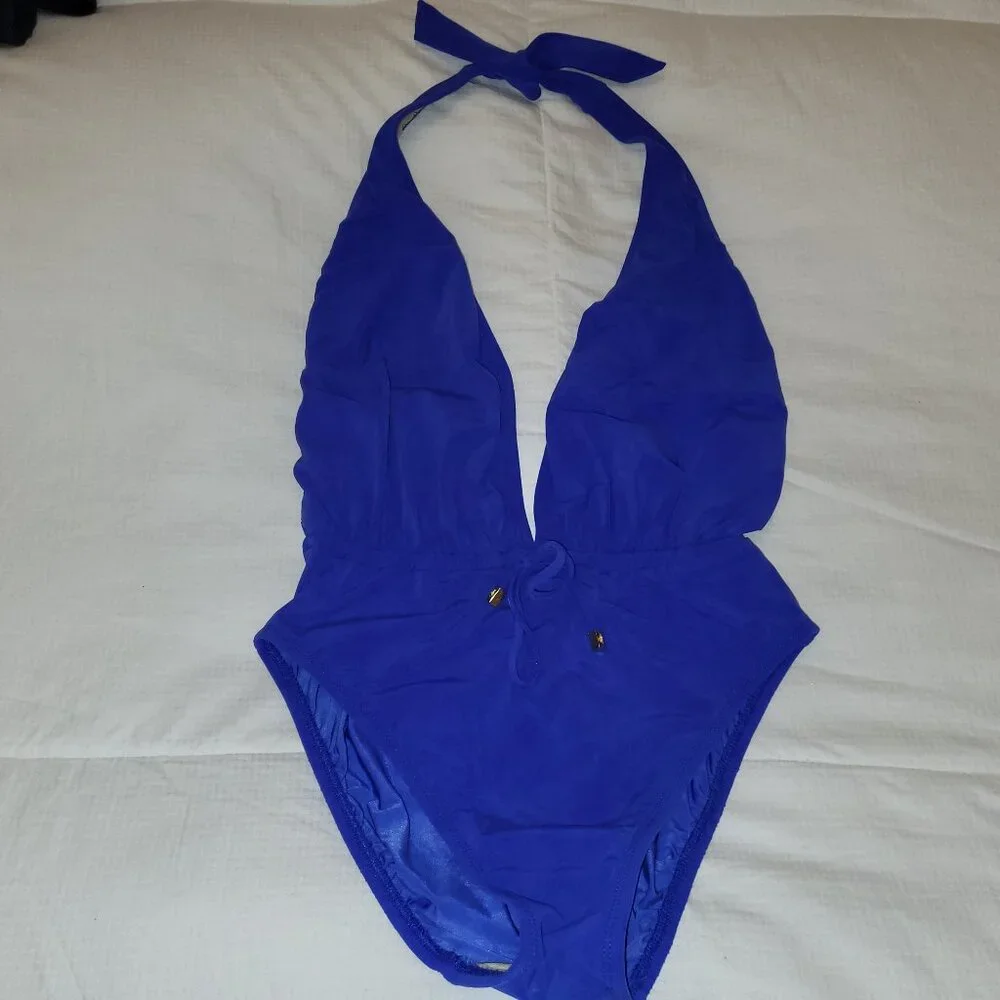Unbranded Blue Violet Deep Plunging V-neck Halter One Piece Swim Suit - S/M - Picture 4 of 8